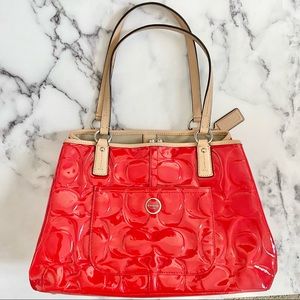 Coach Signature Embossed Patent Leather Handbag
